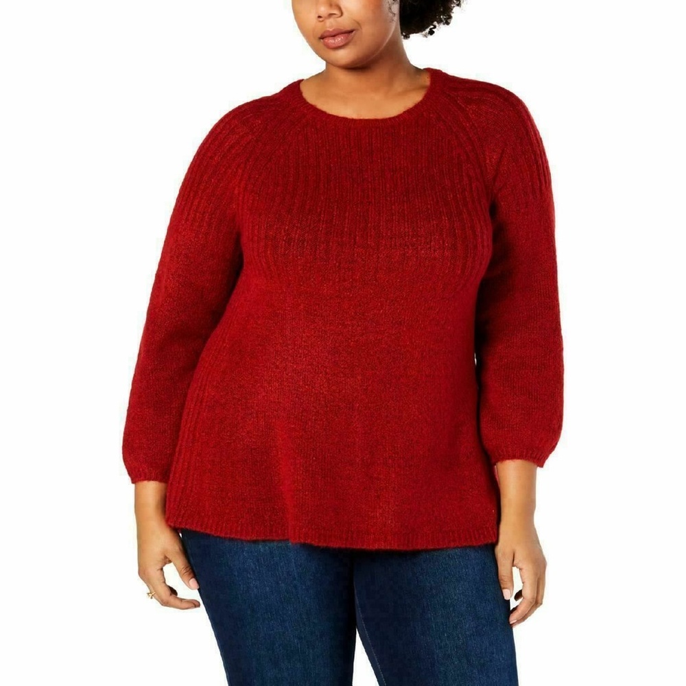(NWT) Style&Co. Women's Plus Size 1X Red Knit Crew Neck Pullover Soft Sweater